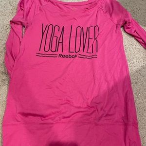 hot pink long sleeve shirt, kinda has on open back